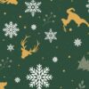 0,5m Baumwollstoff mit Sterne, Schneeflocken, Hirsche und Christbäume im Winter – grün gold weiß – Weihnachten Winterwald – Ökotex