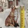 0,5m Baumwollstoff mit Hirsche, Füchse und Eichhörnchen sowie Sterne, Schneeflocken und Hütten im Schnee – grau braun silber weiß – Winter Weihnachtsstoff mit Motive für Weihnachten – Winterwald