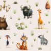 Meterware ab 25cm: 0,25m Baumwollstoff mit Wildtiere der Savanne – Löwe, Tiger, Erdmännchen, Tapir, Alpaka, Giraffe, Bär, Yak, usw. – Mädchen und Jungen Kinderstoff – Digital – Ökotex – Safariliebe