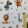 Meterware ab 25cm: 0,25m Baumwollstoff mit Wildtiere der Savanne – Löwe, Tiger, Erdmännchen, Tapir, Alpaka, Giraffe, Bär, Yak, usw. – Mädchen und Jungen Kinderstoff – Digital – Ökotex – Safariliebe