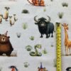 Meterware ab 25cm: 0,25m Baumwollstoff mit Wildtiere der Savanne – Löwe, Tiger, Erdmännchen, Tapir, Alpaka, Giraffe, Bär, Yak, usw. – Mädchen und Jungen Kinderstoff – Digital – Ökotex – Safariliebe