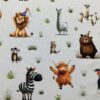 Meterware ab 25cm: 0,25m Baumwollstoff mit Wildtiere der Savanne – Löwe, Tiger, Erdmännchen, Tapir, Alpaka, Giraffe, Bär, Yak, usw. – Mädchen und Jungen Kinderstoff – Digital – Ökotex – Safariliebe