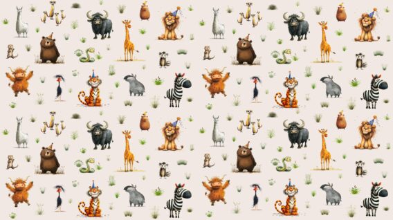 Meterware ab 25cm: 0,25m Baumwollstoff mit Wildtiere der Savanne – Löwe, Tiger, Erdmännchen, Tapir, Alpaka, Giraffe, Bär, Yak, usw. – Mädchen und Jungen Kinderstoff – Digital – Ökotex – Safariliebe