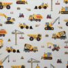 0,5m fester Jungen Baumwollstoff mit Fahrzeuge auf der Baustelle – blau gelb orange rot grau – Baustellenfahrzeuge Bagger Kipper Kran Raupe Stapler – Digital – Ökotex