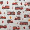 0,5m fester Jungen Baumwollstoff mit Fahrzeuge der Feuerwehr – Kranwagen Löschleiter Warnkegel Feuerlöscher – rot weiß schwarz orange – Digital – Ökotex