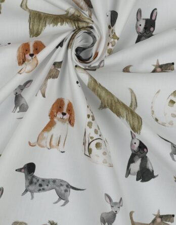 0,5m Baumwollstoff mit Tiere – süße Hunde wie Französische Bulldogge Dalmatiner Zwergspitz Malteser Chihuahua – Digital – Ökotex