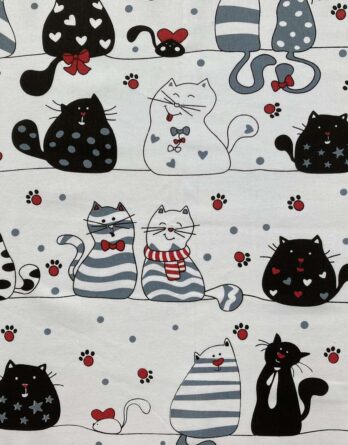 0,5m fester Baumwollstoff mit süße Katzen, Mäuse und Pfoten in Meterware – Mädchen Kinderstoff und für Katzenfreunde – rot schwarz weiß – Digital – Ökotex 0,5m fester Baumwollstoff mit süße Katzen, Mäuse und Pfoten in Meterware – Mädchen Kinderstoff und für Katzenfreunde – rot schwarz weiß – Digital – Ökotex