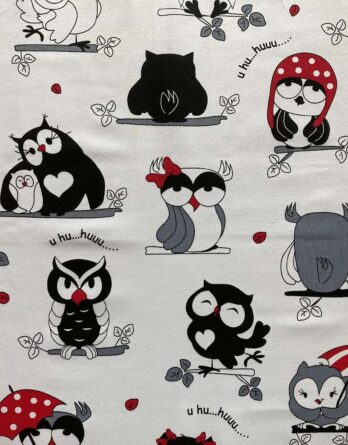 0,5m fester Baumwollstoff mit süße Eulen in Meterware – Mädchen Kinderstoff mit Tiere in rot schwarz weiß – Digital – Ökotex 0,5m fester Baumwollstoff mit süße Eulen in Meterware – Mädchen Kinderstoff mit Tiere in rot schwarz weiß – Digital – Ökotex