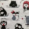 0,5m fester Baumwollstoff mit süße Eulen in Meterware – Mädchen Kinderstoff mit Tiere in rot schwarz weiß – Digital – Ökotex