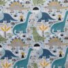 0,5m fester Jungen Dino Baumwollstoff mit Tiere – Dinosaurier auf blau – grün orange grau – Digital – Ökotex