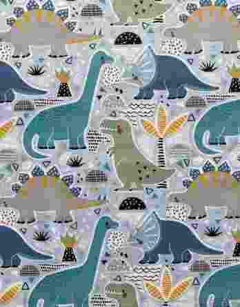 0,5m fester Jungen Dino Baumwollstoff mit Tiere – Dinosaurier auf blau – grün orange grau – Digital – Ökotex