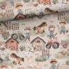 0,5m leichter Baumwolljersey mit Kinder, Tiere und Traktor am Bauernhof – Pferde, Kühe, Schweine, Hühner, usw. – Mädchen und Jungen Kinderstoff zum Nähen – Digital – Ökotex