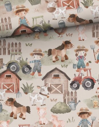 0,5m leichter Baumwolljersey mit Kinder, Tiere und Traktor am Bauernhof – Pferde, Kühe, Schweine, Hühner, usw. – Mädchen und Jungen Kinderstoff zum Nähen – Digital – Ökotex 0,5m leichter Baumwolljersey mit Kinder, Tiere und Traktor am Bauernhof – Pferde, Kühe, Schweine, Hühner, usw. – Mädchen und Jungen Kinderstoff zum Nähen – Digital – Ökotex