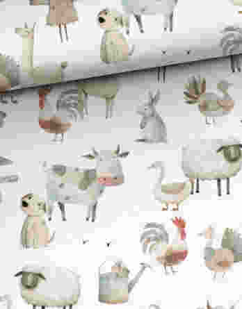 0,5m Premium Baumwollstoff mit Tiere am Bauernhof – Mädchen und Jungen Kinderstoff – Digital – Ökotex – Farmtiere