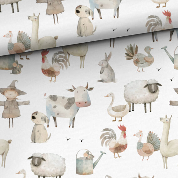 0,5m Premium Baumwollstoff mit Tiere am Bauernhof – Mädchen und Jungen Kinderstoff – Digital – Ökotex – Farmtiere