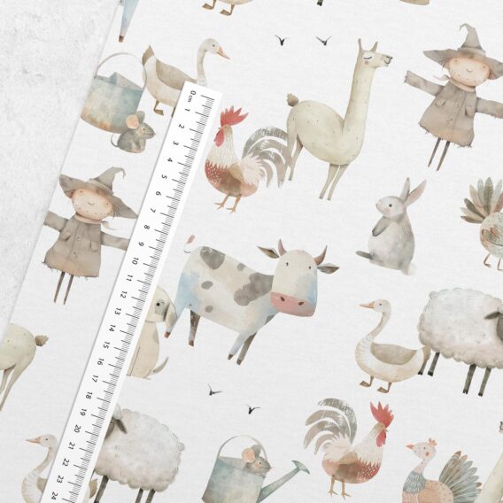 0,5m Premium Baumwollstoff mit Tiere am Bauernhof – Mädchen und Jungen Kinderstoff – Digital – Ökotex – Farmtiere