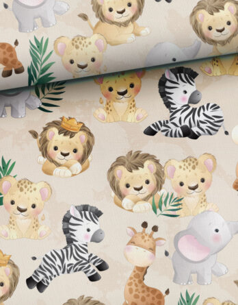0,5m Premium Baumwollstoff mit wilde Tiere mit Löwen, Zebras, Giraffen, Geparde und Elefanten – Jungen Kinderstoff – Digital – Ökotex – Löwe als König 0,5m Premium Baumwollstoff mit wilde Tiere mit Löwen, Zebras, Giraffen, Geparde und Elefanten – Jungen Kinderstoff – Digital – Ökotex – Löwe als König