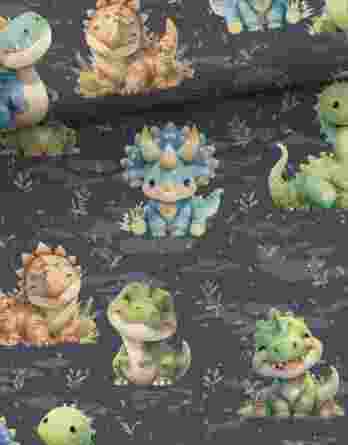 0,5m French Terry Sweatstoff mit lustige Dinosaurier – Kinder Sommersweat für Jungen – Digitaldruck – Ökotex – Baby Dinos