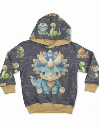 1 French Terry Sweatstoff Panel mit niedlichem Dinosaurier in blau – 40x50cm – Dino Sommersweat Kinderstoff für Jungen – Digitaldruck – Ökotex – Baby Dinos