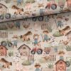 0,5m French Terry Sweatstoff mit Mädchen, Jungen, Tiere & Traktoren am Bauernhof – mit Pferd Kuh Henne Küken Schwein – Sommersweat für Kinder – Digital – Ökotex