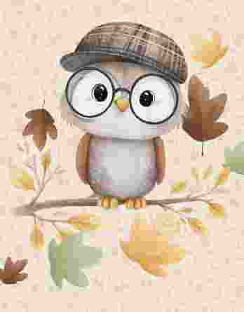 Panel Babyglueck mit Eule im Herbst 348x445 - 0,5m French Terry Sweatstoff mit Tiere - Fuchs Bär Eule Reh Eichhörnchen Frosch Dachs - Waldtiere im Herbst - Sommersweat für Kinder - Digital - Ökotex - Babyglück