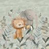 1 French Terry Sweat Stoff Panel mit Löwe Elefant und Tucan Vogel – 40x50cm – Sommersweat Kinderstoff mit Wildtiere für Jungen – Digital – Ökotex – Safari auf grün