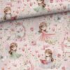 0,5m French Terry Sweat Stoff mit Mädchen als Prinzessin oder Fee, Einhorn, Schmetterlinge und Blumen auf rosa – Mädchenstoffe auf Sweatstoff – Digital – Ökotex