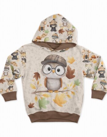 1 French Terry Sweatstoff Panel mit niedlicher Eule, Brille und Mütze im Herbst – 40x50cm – Sommersweat Kinderstoff für Jungen – Digital – Ökotex – Babyglück