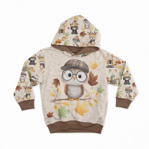 0,5m French Terry Sweatstoff mit Tiere – Fuchs Bär Eule Reh Eichhörnchen Frosch Dachs – Waldtiere im Herbst – Sommersweat für Kinder – Digital – Ökotex – Babyglück