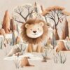 1 French Terry Sweatstoff Panel mit süßem Löwen in der Steppe – 40x50cm – Wildtiere Sommersweat Kinderstoff für Jungen – Digitaldruck – Ökotex – Safari Boy
