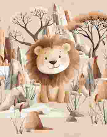 1 French Terry Sweatstoff Panel mit süßem Löwen in der Steppe – 40x50cm – Wildtiere Sommersweat Kinderstoff für Jungen – Digitaldruck – Ökotex – Safari Boy