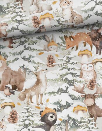 0,5m French Terry Sweat Stoff mit Tiere im Schnee – Wölfe, Bären, Hasen, Wildschweine, Elche, Luchse, Eulen, Marder, Vögel, usw. – Waldtiere im Winter für Jungen – Digital – Ökotex – Schneeglück 0,5m French Terry Sweat Stoff mit Tiere im Schnee – Wölfe, Bären, Hasen, Wildschweine, Elche, Luchse, Eulen, Marder, Vögel, usw. – Waldtiere im Winter für Jungen – Digital – Ökotex – Schneeglück