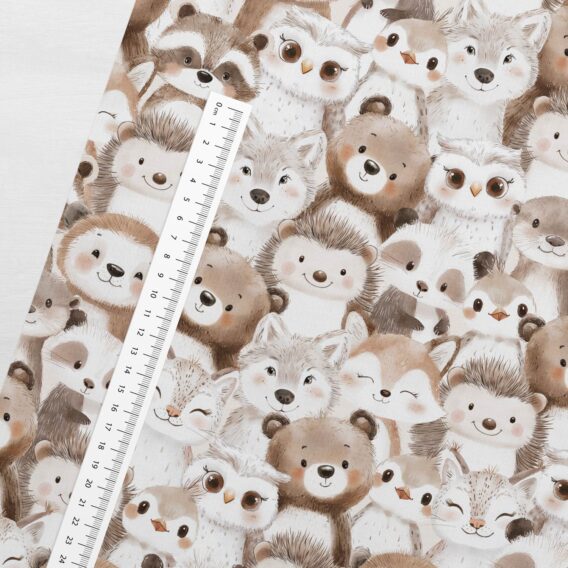 0,5m French Terry Sweat Stoff mit lustige Tiere wie Biber, Wölfe, Igel, Bären, Eulen, Waschbären – Waldtiere im Herbst – Digital – Ökotex – Waldglück