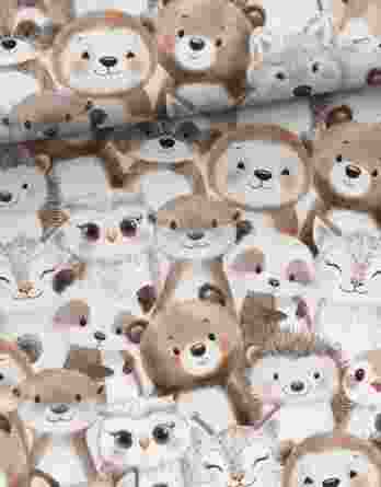 0,5m French Terry Sweat Stoff mit lustige Tiere wie Biber, Wölfe, Igel, Bären, Eulen, Waschbären – Waldtiere im Herbst – Digital – Ökotex – Waldglück