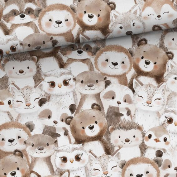 0,5m French Terry Sweat Stoff mit lustige Tiere wie Biber, Wölfe, Igel, Bären, Eulen, Waschbären – Waldtiere im Herbst – Digital – Ökotex – Waldglück