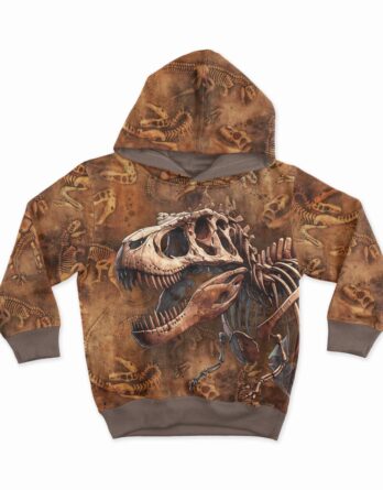 40x50cm French Terry / Sommersweat Stoff Panel mit einem Kopf von einem Dino Skelett auf braun – Wildtiere Sweat Panelstoff – Dinosaurier Stoffe zum Nähen für Jungen – Digitaldruck – Ökotex – Dinoliebe