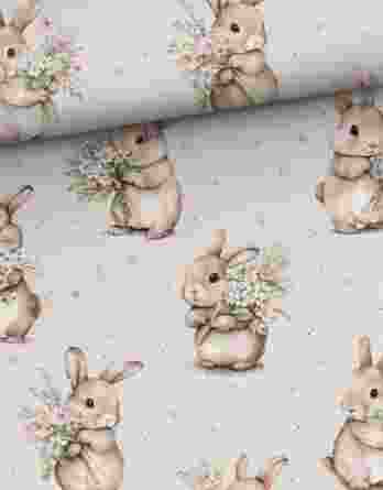 0,5m Premium Baumwollstoff mit zuckersüße Hasen, Herzen mit Blumen auf rosa – Kinderstoff für Neugeborene, Babys und Kinder – Digital – Ökotex 0,5m Premium Baumwollstoff mit zuckersüße Hasen, Herzen mit Blumen auf rosa – Kinderstoff für Neugeborene, Babys und Kinder – Digital – Ökotex