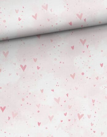 0,5m French Terry Sommersweat Stoff mit niedliche Herzen – Rosa Pink Weiß – Mädchen Stoffe zum Nähen für Baby & Kinder – Digital – Ökotex – Kombistoff Herzliebe