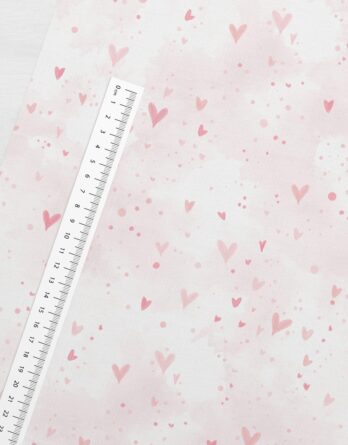 0,5m French Terry Sommersweat Stoff mit niedliche Herzen – Rosa Pink Weiß – Mädchen Stoffe zum Nähen für Baby & Kinder – Digital – Ökotex – Kombistoff Herzliebe