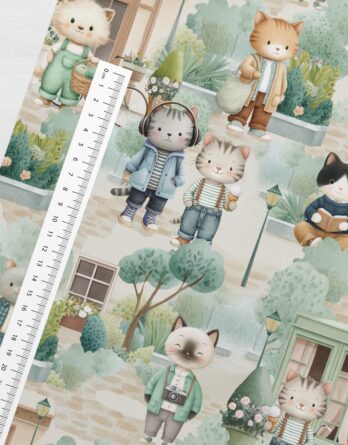 0,5m Premium Baumwollstoff mit zuckersüße Katzen – Kinderstoff für Neugeborene, Babys und Kinder – Digital – Ökotex – Katzenliebe