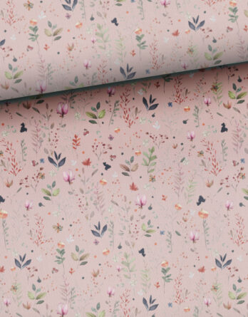 0,5m French Terry Sommersweat Stoff mit niedliche kleine Magnolien Blumen auf Lila – Mädchen Stoffe zum Nähen für Baby & Kinder – Digital – Ökotex – Ostern Kombistoff Osterliebe