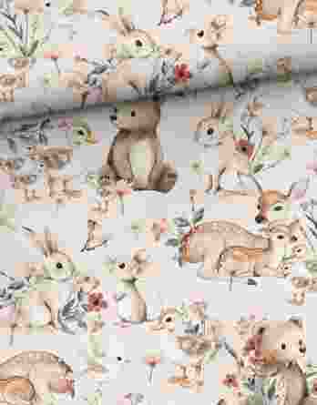 0,5m French Terry Sommersweat Stoff mit Tiere wie Bären, Rehe, Hasen, Mäuse, Vögel, Schmetterlinge und Küken mit Blumen – Mädchen Stoffe zum Nähen für Baby & Kinder – Digital – Ökotex – Springlove 0,5m French Terry Sommersweat Stoff mit Tiere wie Bären, Rehe, Hasen, Mäuse, Vögel, Schmetterlinge und Küken mit Blumen – Mädchen Stoffe zum Nähen für Baby & Kinder – Digital – Ökotex – Springlove