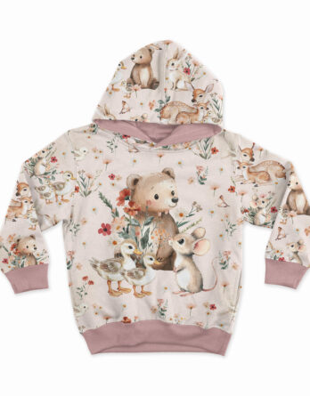 1 French Terry Sommersweat Stoff Panel mit Bären, Enten, Schmetterling und Maus mit Blumen – Mädchen Stoffpanel zum Nähen & Basteln für Baby & Kinder – Digital – Ökotex – Springlove