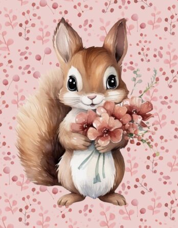 1 French Terry Sommersweat Stoff Panel mit Eichhörnchen und Blumen auf rosa – Mädchen Stoffpanel zum Nähen & Basteln für Baby & Kinder – Digital – Ökotex – Squirrellove