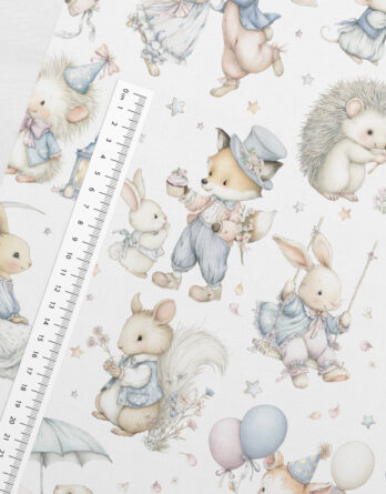 0,5m leichter Baumwolljersey Stoff mit Tiere – Bären, Enten, Mäuse, Füchse & Hasen – Waldtiere Kinderstoff zum Nähen – Digital – Ökotex – Sternliebe