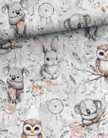 0,5m Premium Baumwollstoff mit Waldtiere, wie Hasen, Eulen, Koala Bären mit Blumen und Traumfänger – Kinderstoffe für Neugeborene, Babys und Kinder – Digital – Ökotex – Traumliebe 0,5m Premium Baumwollstoff mit Waldtiere, wie Hasen, Eulen, Koala Bären mit Blumen und Traumfänger – Kinderstoffe für Neugeborene, Babys und Kinder – Digital – Ökotex – Traumliebe