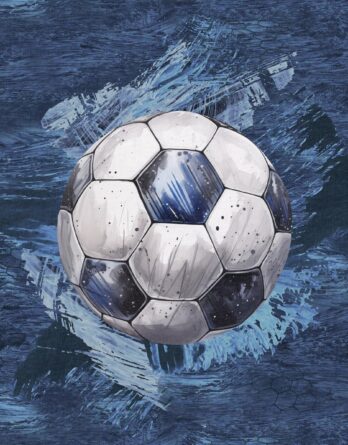 40x50cm French Terry / Sommersweat Stoff Panel mit Fußball auf Blau – Jungen Sweat Panelstoff – Stoffe zum Nähen für Kinder & Baby – Digitaldruck – Ökotex