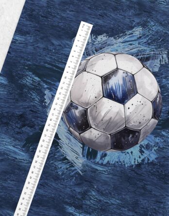 40x50cm French Terry / Sommersweat Stoff Panel mit Fußball auf Blau – Jungen Sweat Panelstoff – Stoffe zum Nähen für Kinder & Baby – Digitaldruck – Ökotex