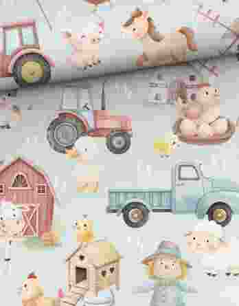 je 50x150cm Premium Baumwollstoff in Meterware mit Kinder Traktor und Tiere am Bauernhof auf Blau – Mädchen und Jungen Kinderstoff & Babystoff mit Bauernhoftiere – Digitaldruck – Ökotex je 50x150cm Premium Baumwollstoff in Meterware mit Kinder Traktor und Tiere am Bauernhof auf Blau – Mädchen und Jungen Kinderstoff & Babystoff mit Bauernhoftiere – Digitaldruck – Ökotex