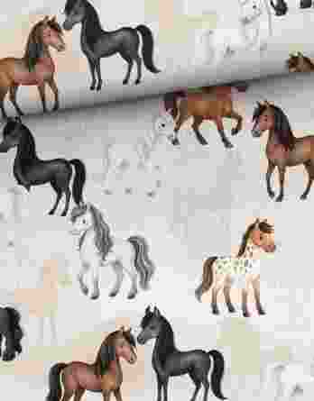 je 50x150cm Premium Baumwollstoff mit niedliche Pferde und Ponys – Mädchen Kinderstoff für Babys und Kinder in Meterware – Digitaldruck – Ökotex je 50x150cm Premium Baumwollstoff mit niedliche Pferde und Ponys – Mädchen Kinderstoff für Babys und Kinder in Meterware – Digitaldruck – Ökotex